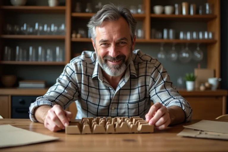 Homme moyen âge assemble des diviseurs en carton pour lunettes
