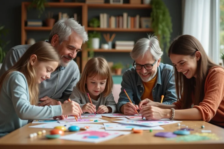 Famille multigenerational créant ensemble à la maison