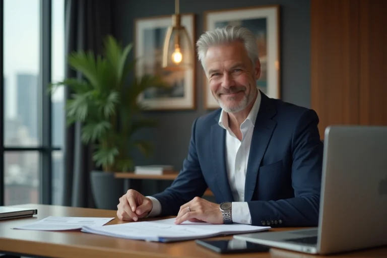 Homme d'affaires en costume dans un bureau moderne