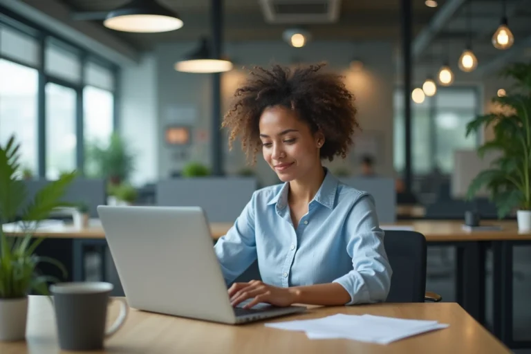 Jeune femme travaillant sur son ordinateur pour créer un site web