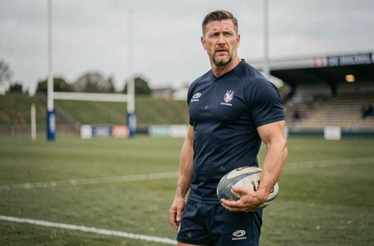 Joueur de rugby professionnel en tenue d'entraînement sur le terrain, illustrant les rumeurs de transferts de l'ASM Clermont lors du mercato 2024