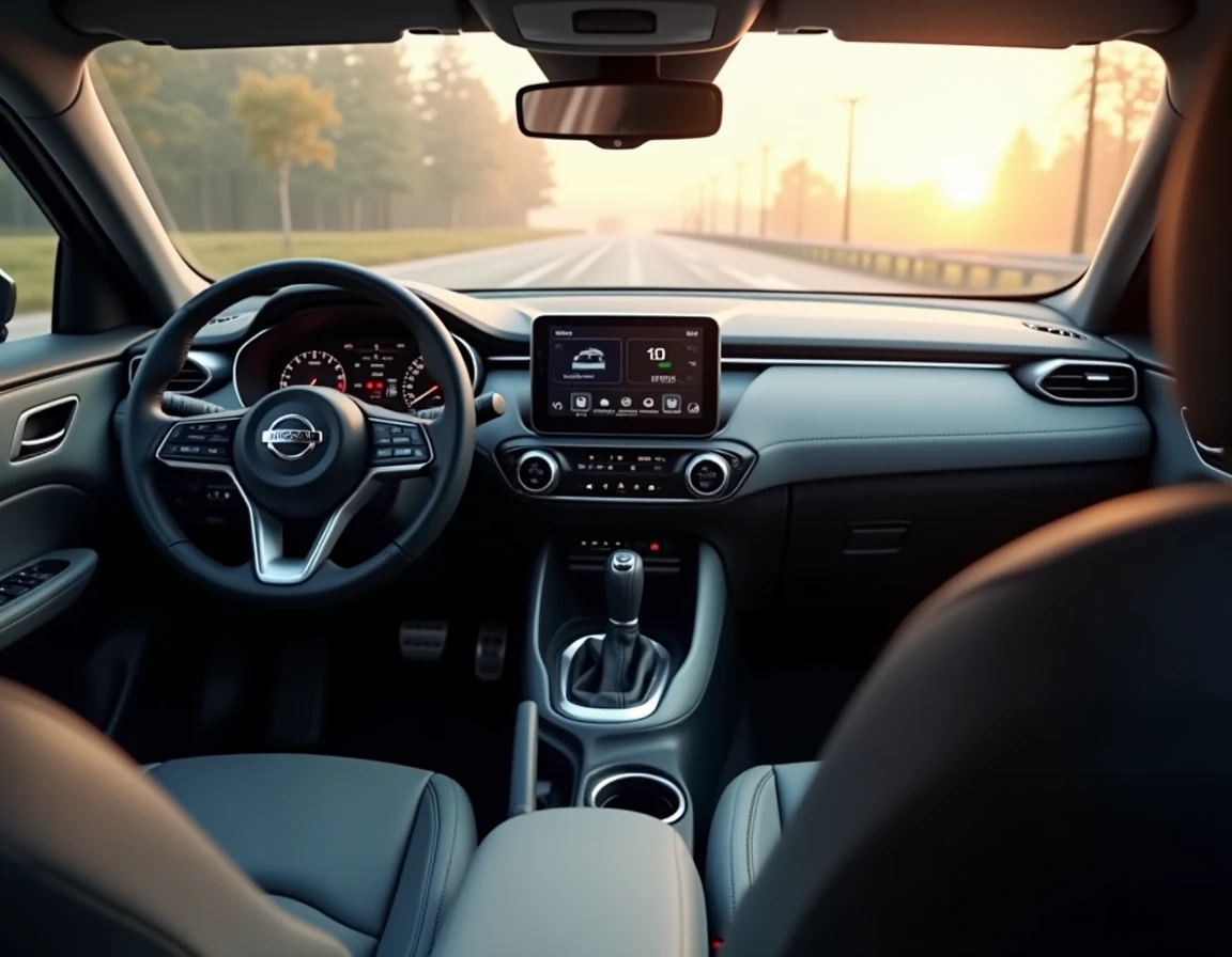 Intérieur du Nissan Juke 2026 hybride avec tableau de bord numérique et écran tactile central